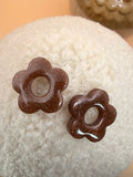 Pampille fleur en résine marron pailleté pour boucles d'oreilles interchangeables, faite main en Dordogne